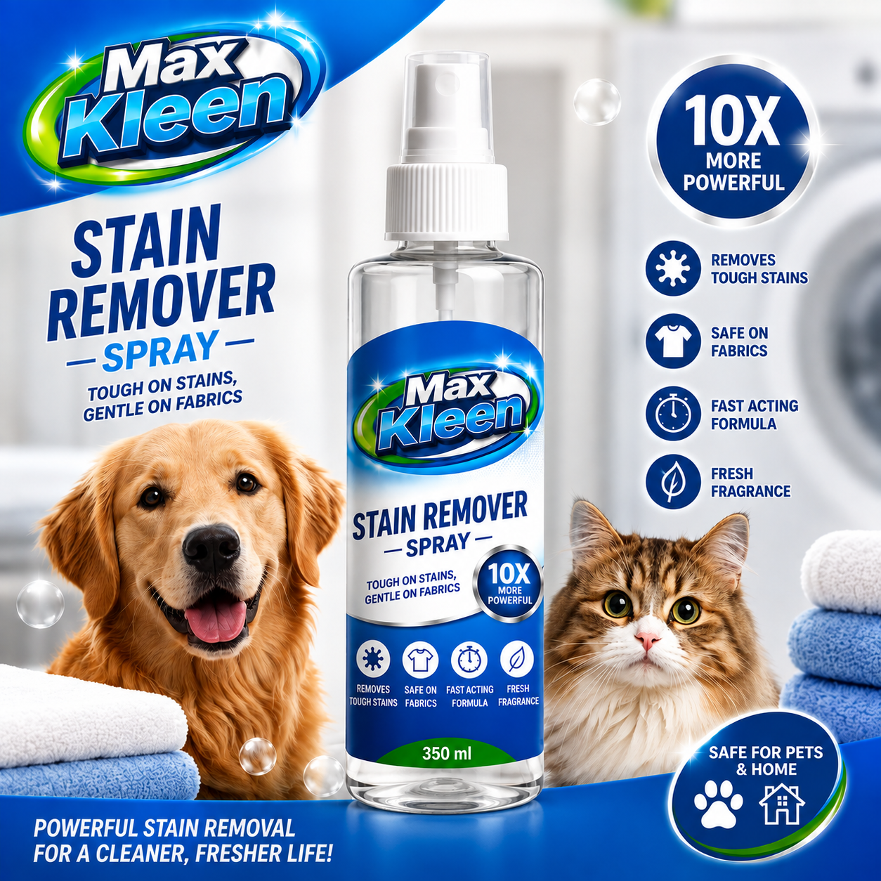 Max Kleen Pet Urine Stain Remover Spray 350ml – Removes Tough Urine Stains & Odors